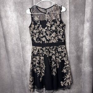 J. Taylor Women's Boat Neck Sleeveless Black/Metallic‎ Rose Dress Sz 8 $89